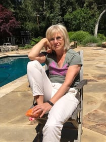 Jill Konrath recoverning after a car ran over her foot
